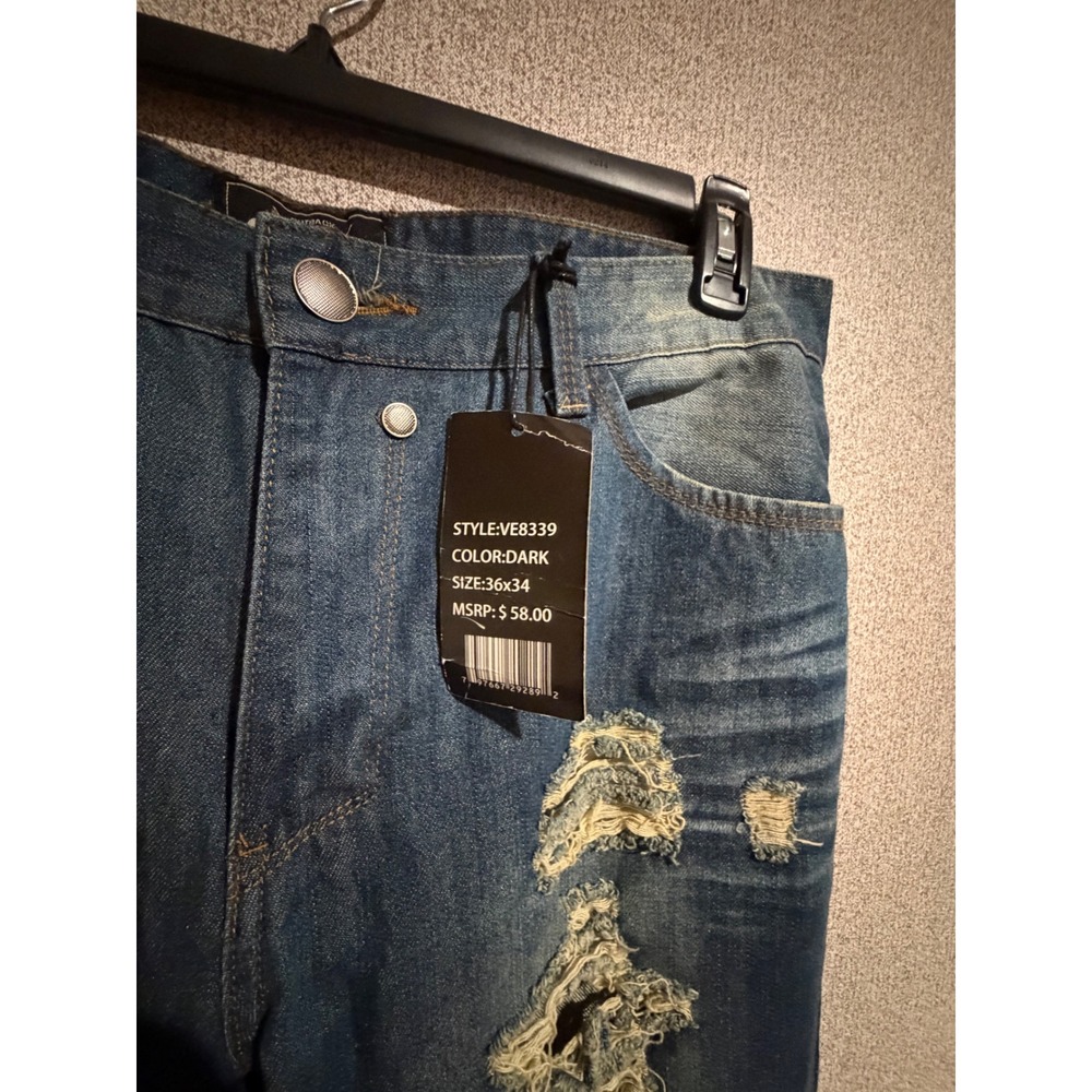 Outback Rider Mens Distressed Ripped Denim Jeans Dark Wash VE8339 36x34 NEW - Picture 6 of 9